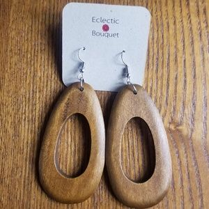 Medium Brown Raindrop W/Lge Cutout Wood Earrings